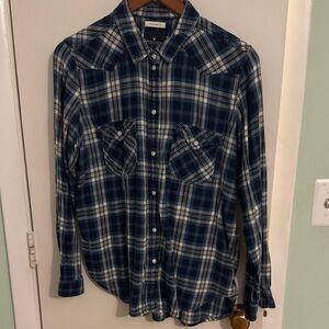 American Eagle Outfitters Blue and White Plaid Button-Down Shirt